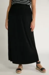 UllaPopken black maxi skirt with elastic waist, soft stretch fabric and flowing A-line silhouette