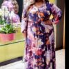 SPG Purple Flower Print Gathered Dress