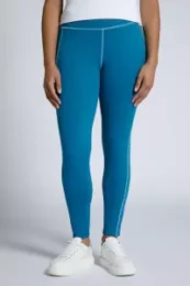 UllaPopken blue stitched stretch leggings with slim fit, contrast seams, and hidden waistband pocket