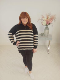 women's black and white striped jumper