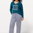 Ulla Popken Embroidered Long Sleeve Pajama Set