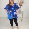 Ulla Popken Peacock Blue Layered Flower Print Blouse