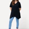 Ulla Popken Navy Eco Cotton Pointed Hem V-Neck Top