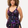 Ulla Popken Asymmetric Flower Print One Piece Swim Dress