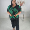 Ulla Popken Mix Fabric Floral Print Short Sleeve Top