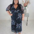 Ulla Popken Layered Floral Chiffon Navy Dress