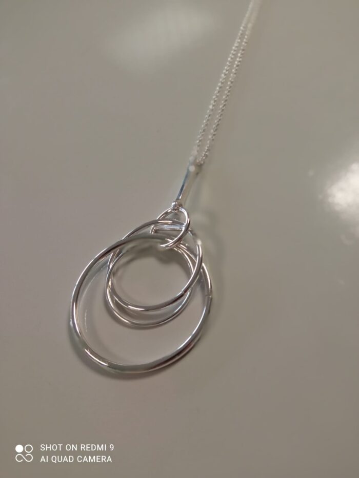 Triple Hoop Silver Pendant  Necklace