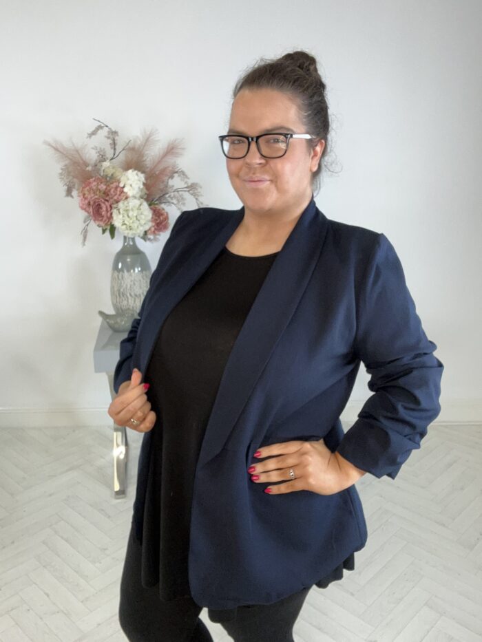 Navy Ruched Sleeve Blazer