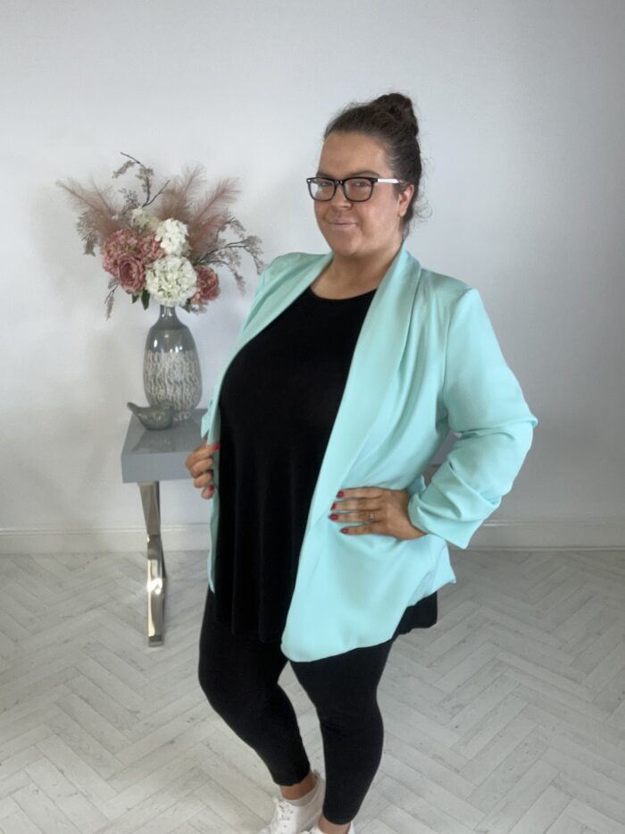 Mint Green Ruched Sleeve Blazer