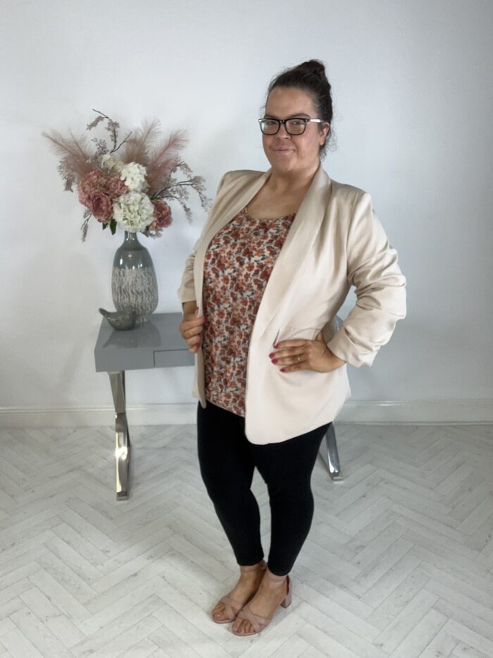 Beige Ruched Sleeve Blazer