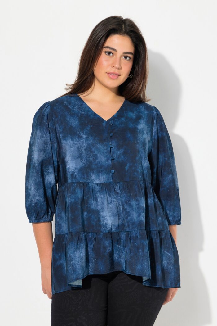 Ulla Popken Tiered Tie-Dye Blouse