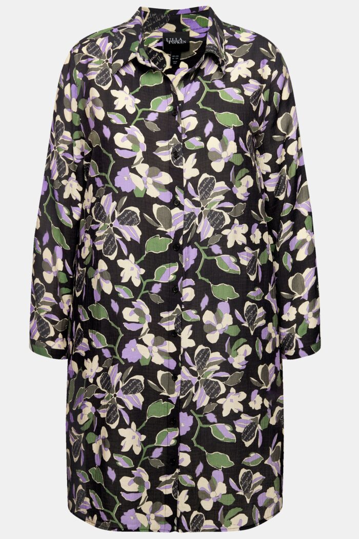 Ulla Popken Floral Button-Down Long Sleeve Tunic Dress - Image 2