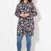 Ulla Popken Floral Button-Down Long Sleeve Tunic Dress