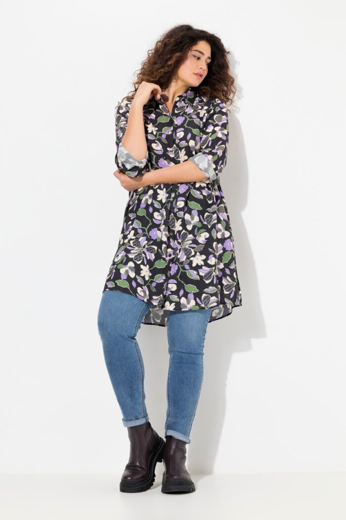 Ulla Popken Floral Button-Down Long Sleeve Tunic Dress - Image 3