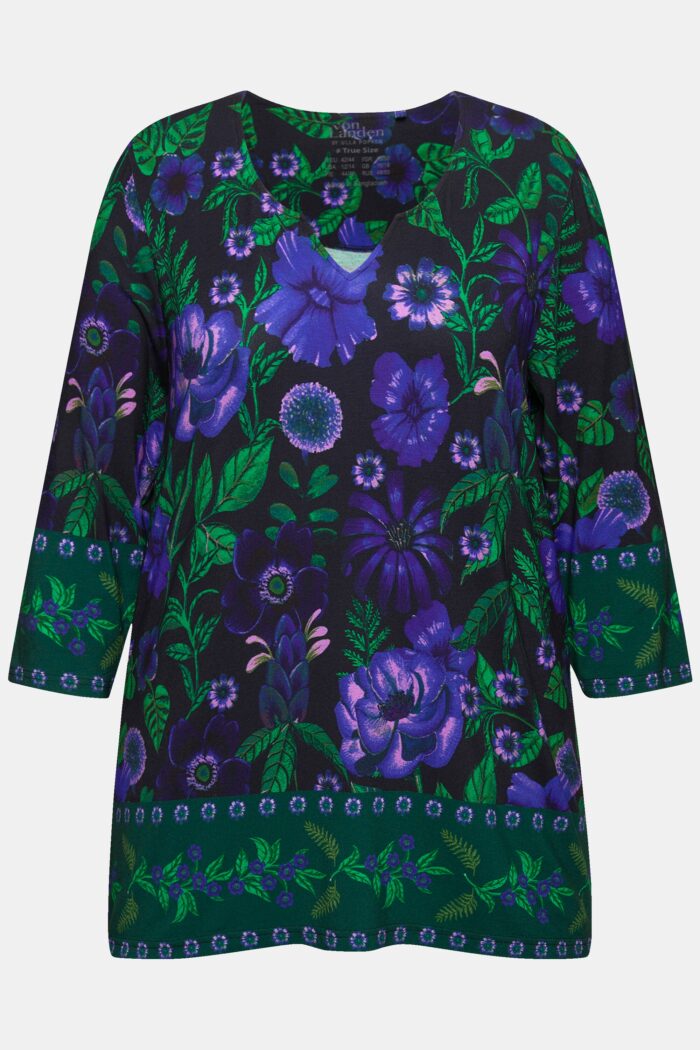 Ulla Popken Country Floral Split Neck 3/4 Sleeve Tee - Image 5