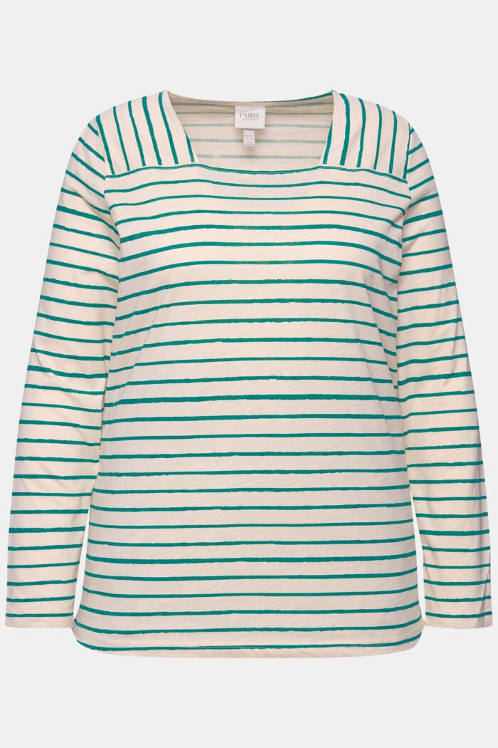 Ulla Popken Eco Cotton Striped Square Neck Long Sleeve Tee - Image 4