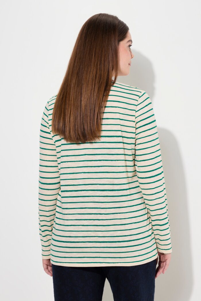 Ulla Popken Eco Cotton Striped Square Neck Long Sleeve Tee - Image 2