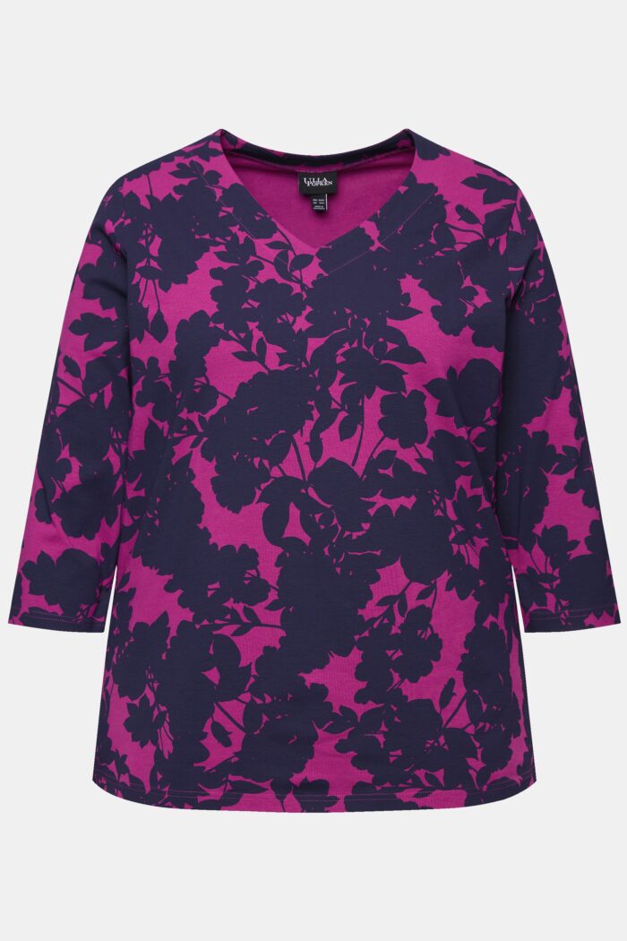 Ulla Popken Berry Floral Silhouette 3/4 Sleeve Tee - Image 4