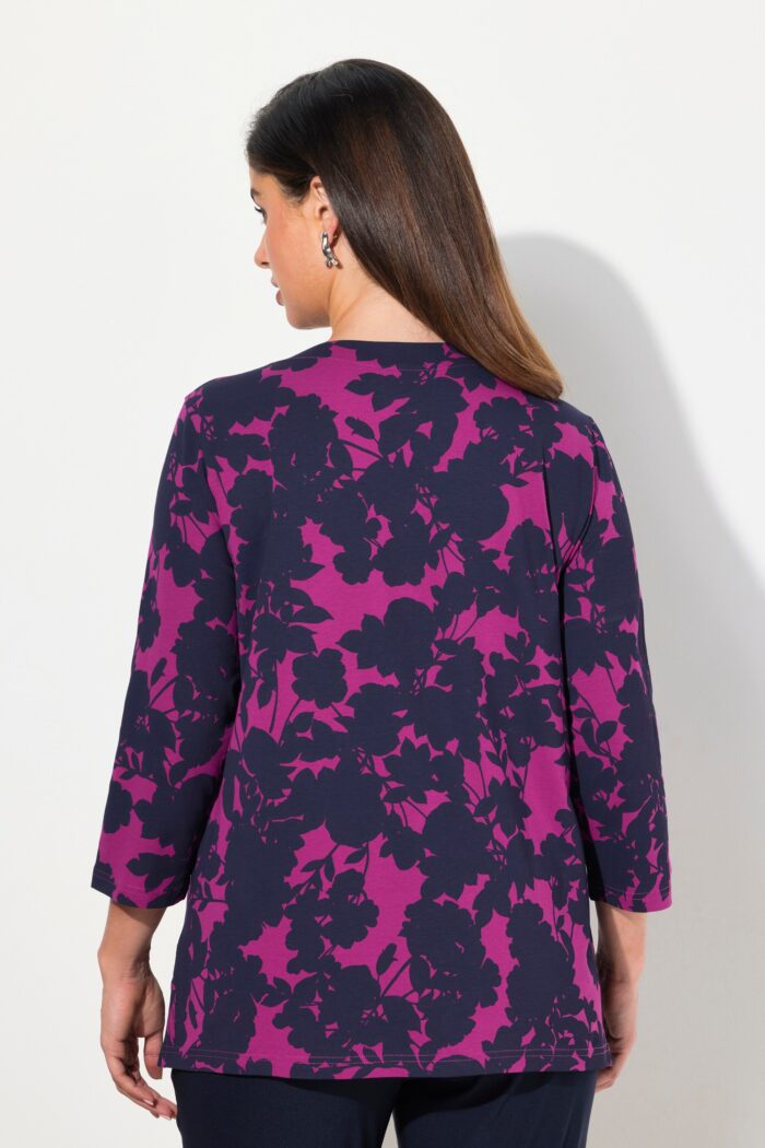 Ulla Popken Berry Floral Silhouette 3/4 Sleeve Tee - Image 2