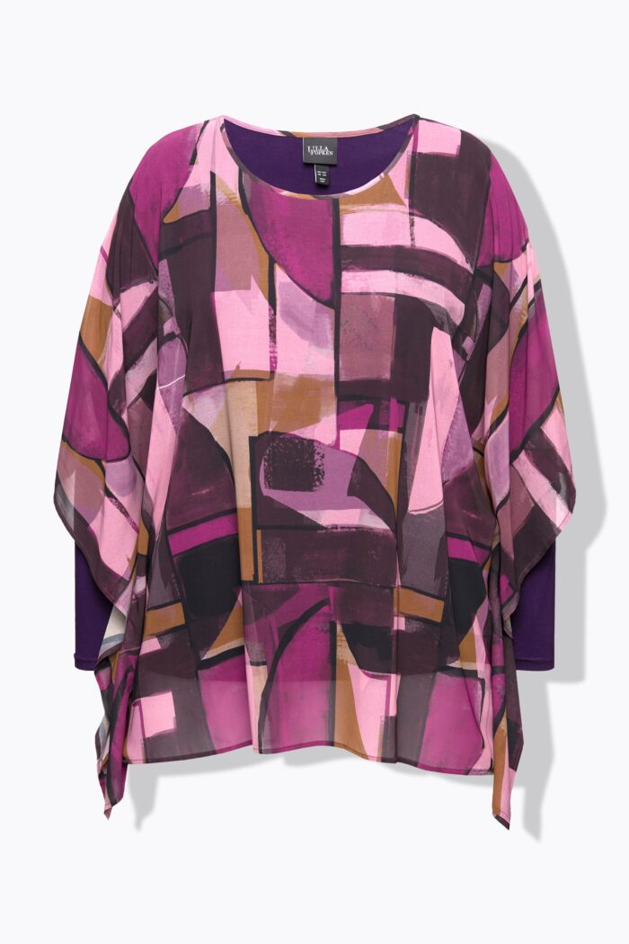 Ulla Popken Abstract Print Layered Chiffon Blouse - Image 2