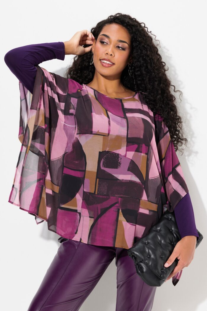 Ulla Popken Abstract Print Layered Chiffon Blouse - Image 4