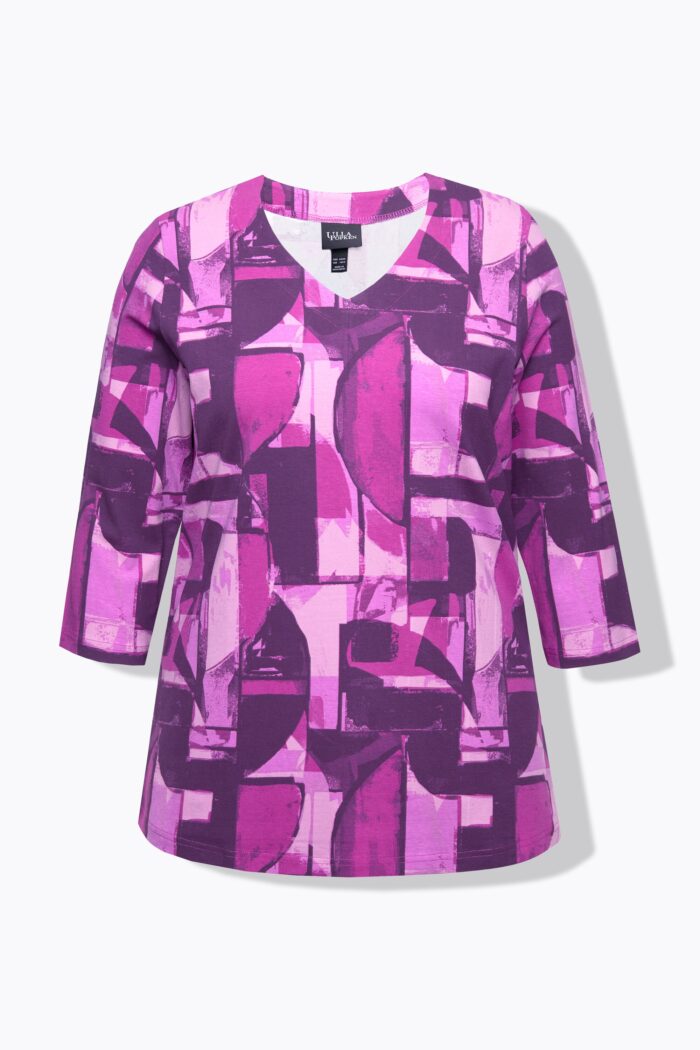 Ulla Popken Abstract Print 3/4 Sleeve V-Neck Tee - Image 4