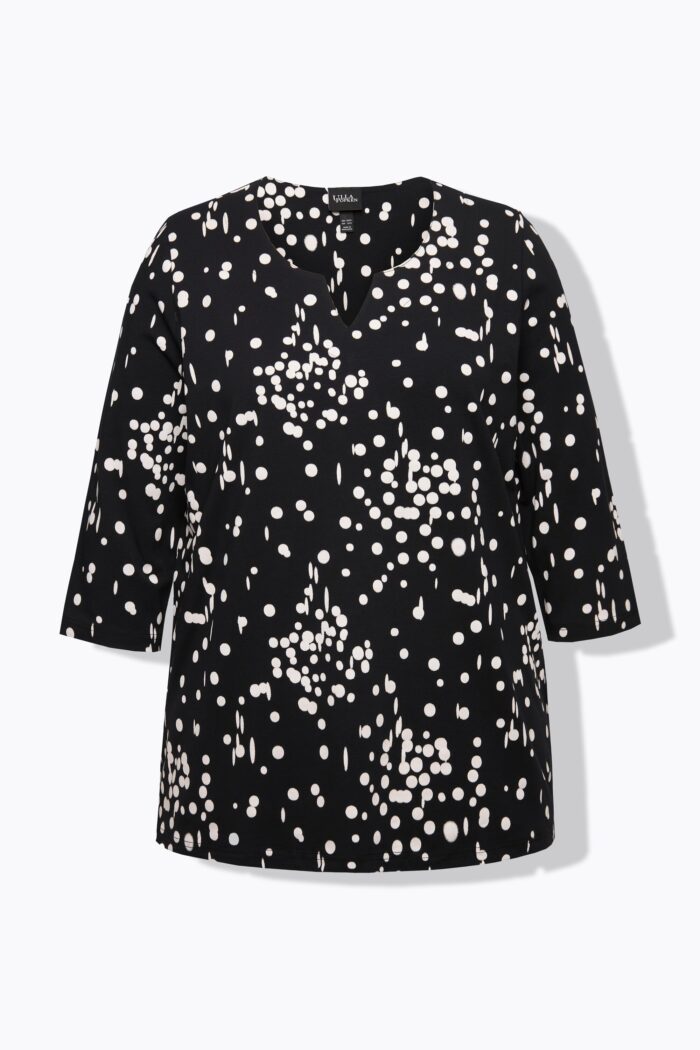 Ulla Popken Purple Polka Dot 3/4 Sleeve Split Neck Tee - Image 3