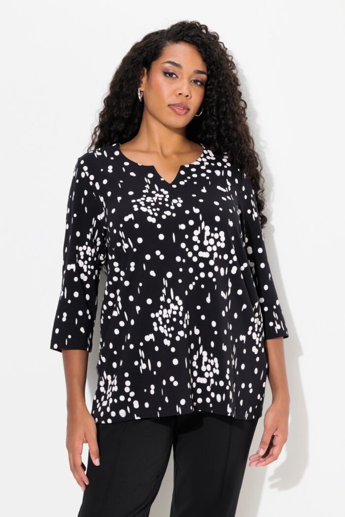 Ulla Popken Purple Polka Dot 3/4 Sleeve Split Neck Tee