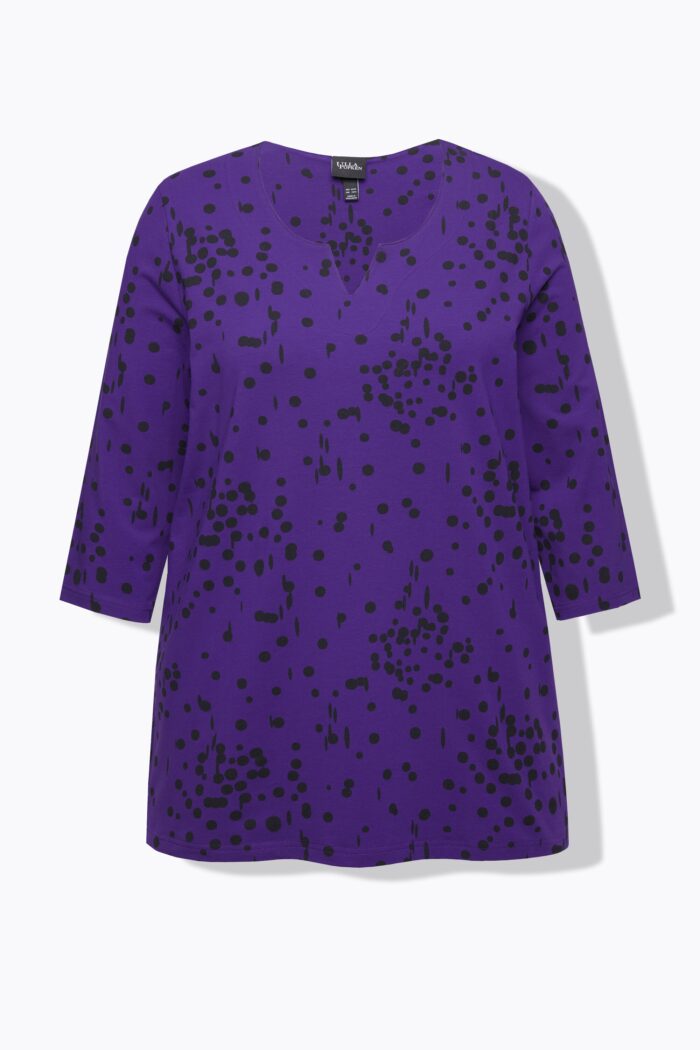 Ulla Popken Black Polka Dot 3/4 Sleeve Split Neck Tee - Image 4