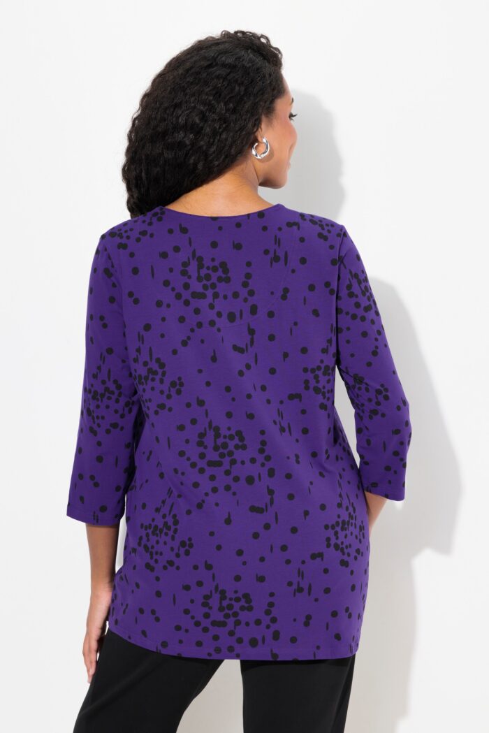 Ulla Popken Black Polka Dot 3/4 Sleeve Split Neck Tee - Image 5