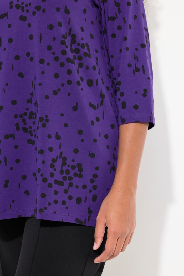 Ulla Popken Black Polka Dot 3/4 Sleeve Split Neck Tee - Image 3