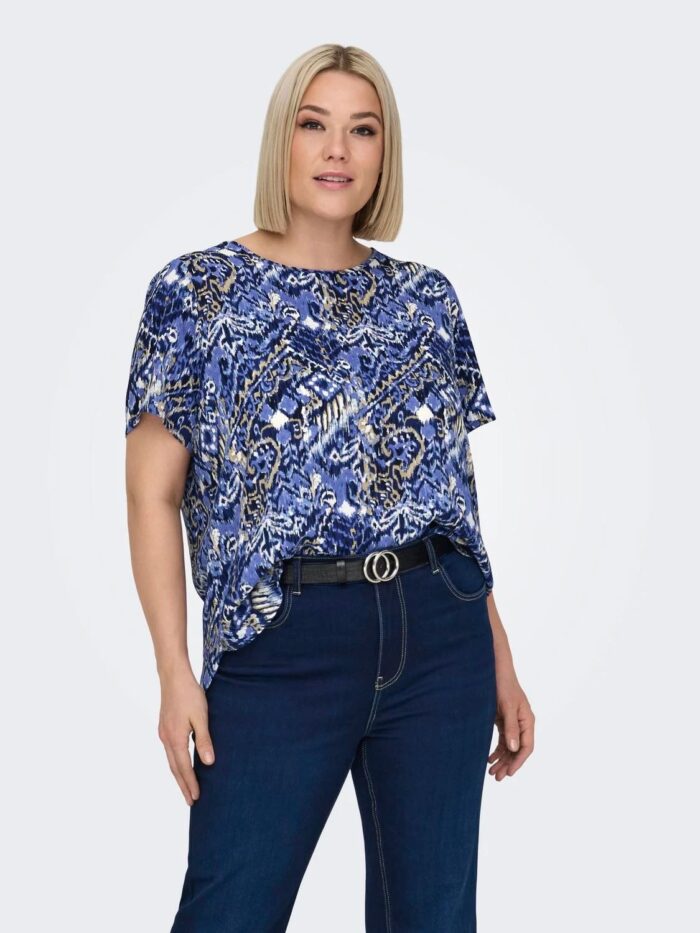 Only Blue Patterned Basic Top