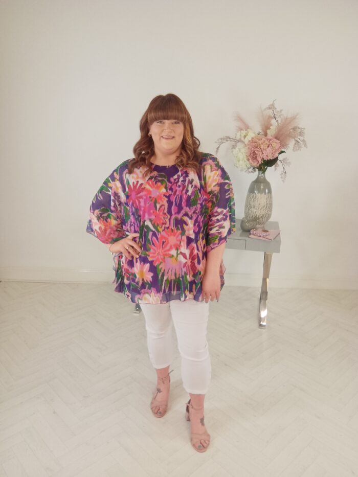 Ulla Popken Draped Mesh Layered Blouse