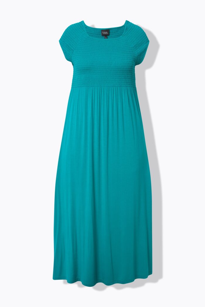 Ulla Popken Solid Smocked Bodice Stretch Knit Maxi Dress - Image 2