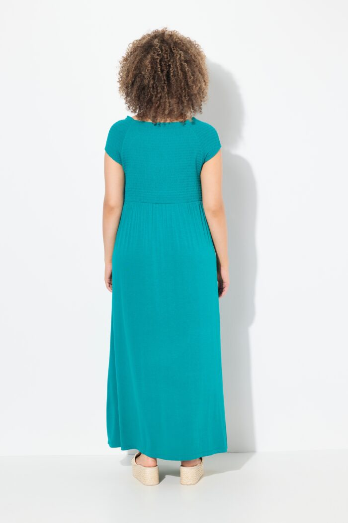 Ulla Popken Solid Smocked Bodice Stretch Knit Maxi Dress - Image 4