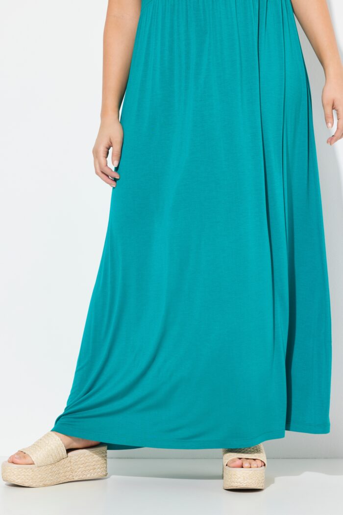 Ulla Popken Solid Smocked Bodice Stretch Knit Maxi Dress - Image 6