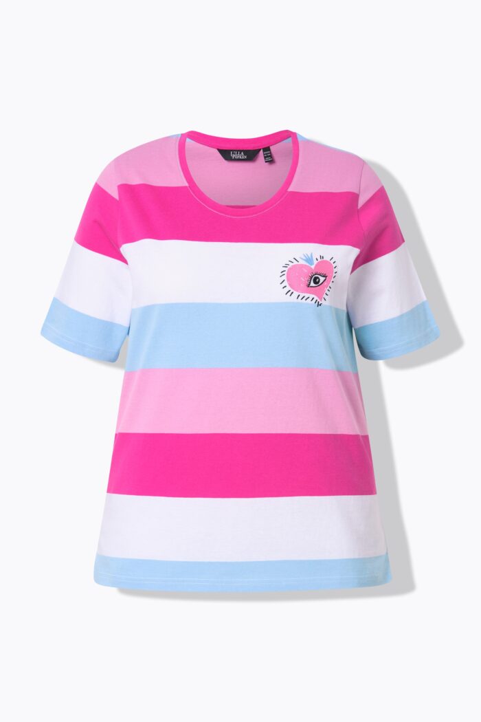 Ulla Popken Striped Embroidered Logo Short Sleeve Tee - Image 3