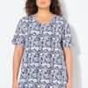 Ulla Popken Coral Reef Printed Short Sleeve V-Neck Tee (Navy)
