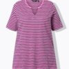 Ulla Popken Striped Split Neck Short Sleeve Tee - Image 2