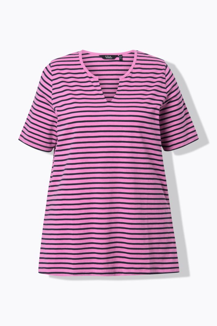 Ulla Popken Striped Split Neck Short Sleeve Tee - Image 2