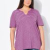 Ulla Popken Striped Split Neck Short Sleeve Tee - Image 6