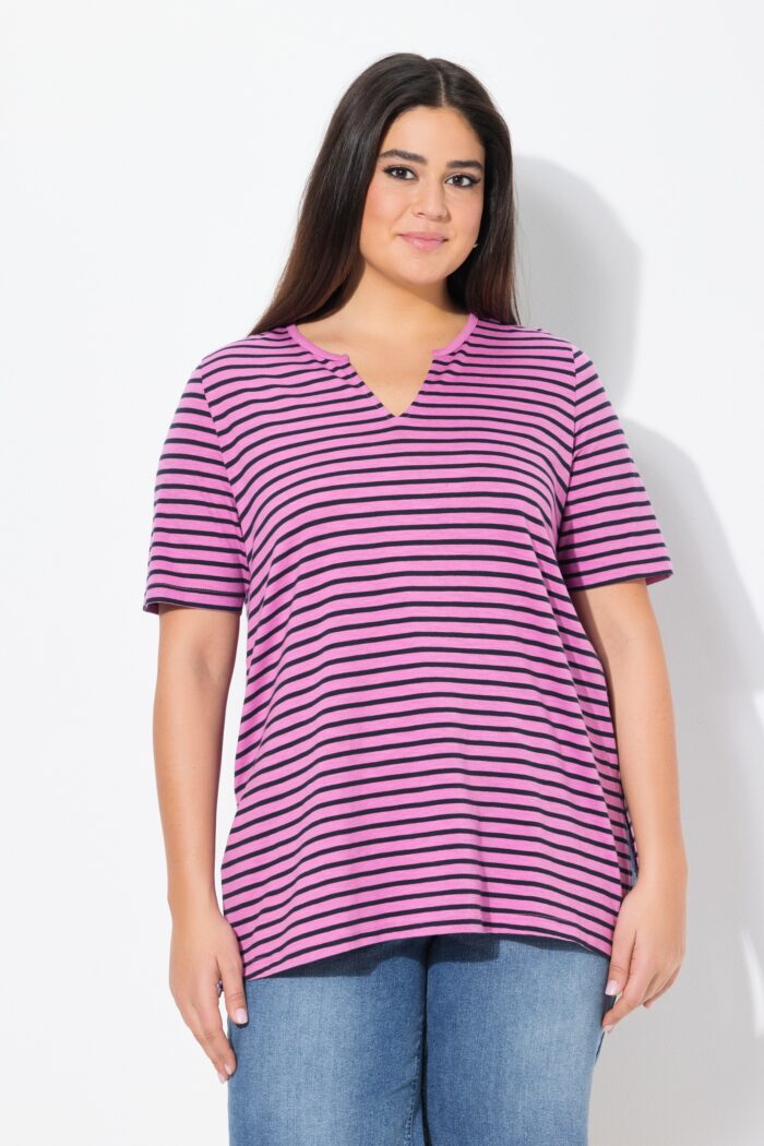 Ulla Popken Striped Split Neck Short Sleeve Tee - Image 6