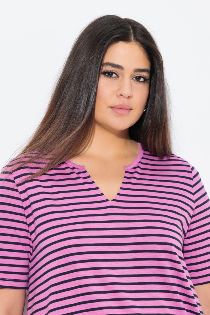 Ulla Popken Striped Split Neck Short Sleeve Tee - Image 5