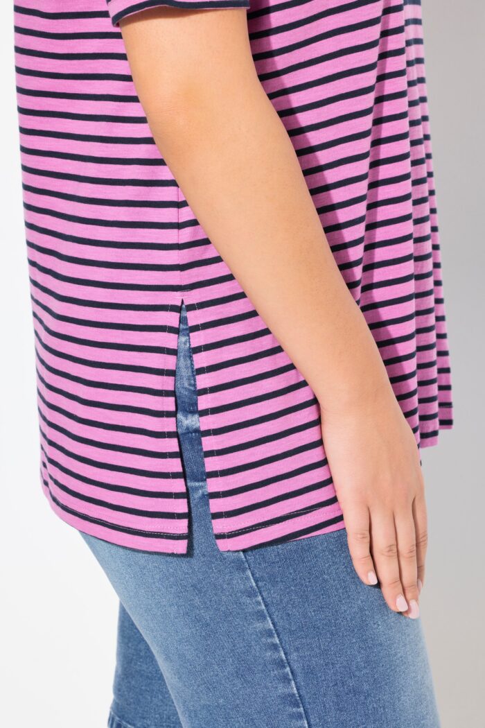 Ulla Popken Striped Split Neck Short Sleeve Tee - Image 4