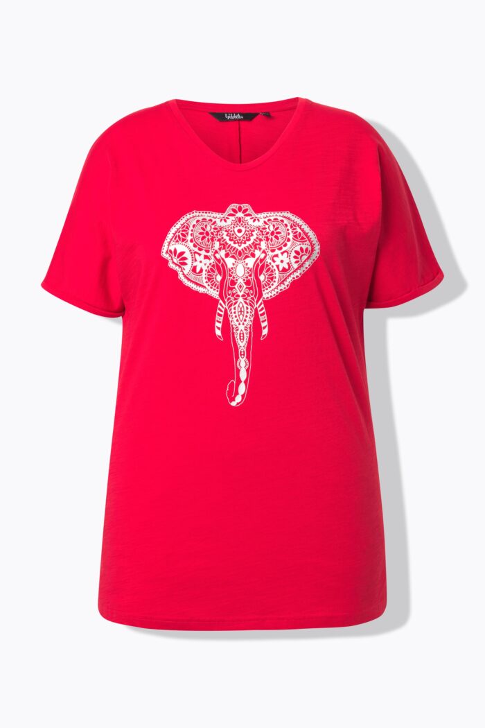 Ulla Popken Mandala Animal Motif Short Sleeve Tee (Red Elephant) - Image 8