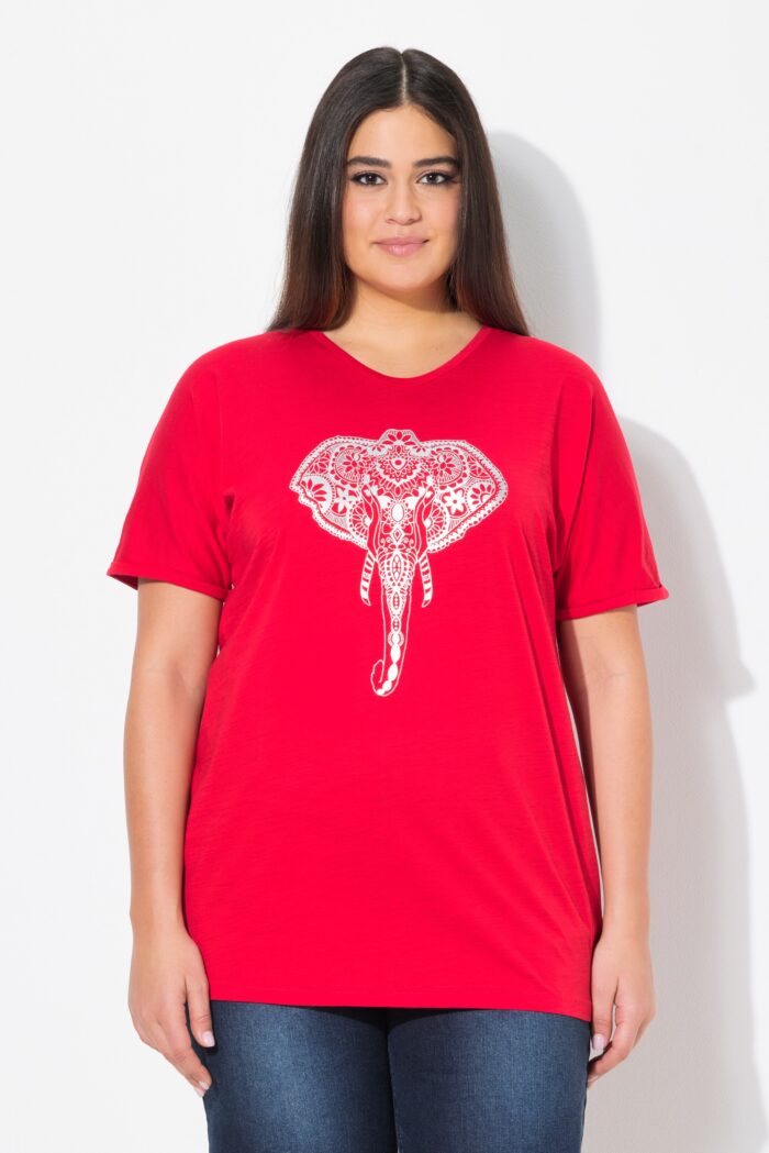 Ulla Popken Mandala Animal Motif Short Sleeve Tee (Red Elephant)