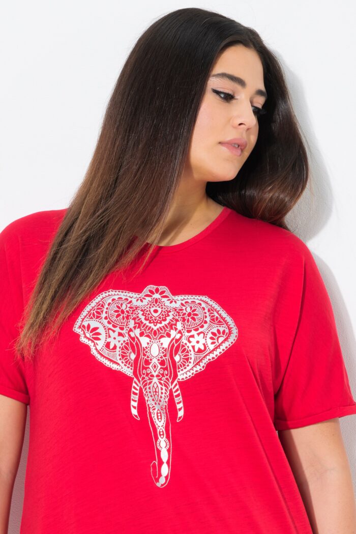 Ulla Popken Mandala Animal Motif Short Sleeve Tee (Red Elephant) - Image 4