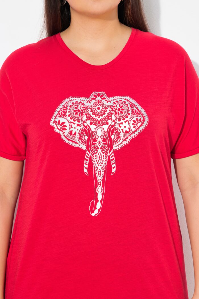 Ulla Popken Mandala Animal Motif Short Sleeve Tee (Red Elephant) - Image 2