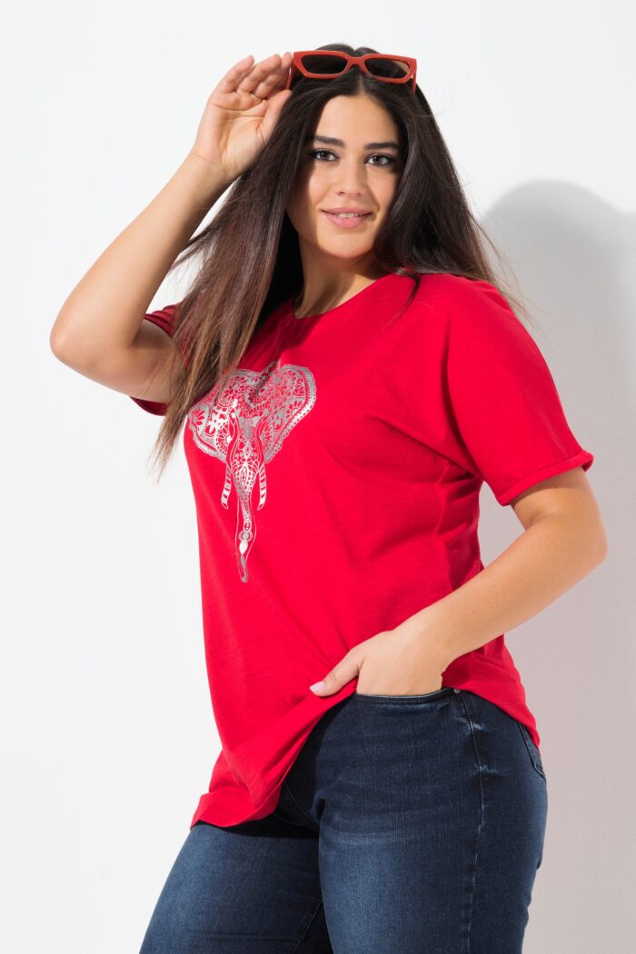 Ulla Popken Mandala Animal Motif Short Sleeve Tee (Red Elephant) - Image 3