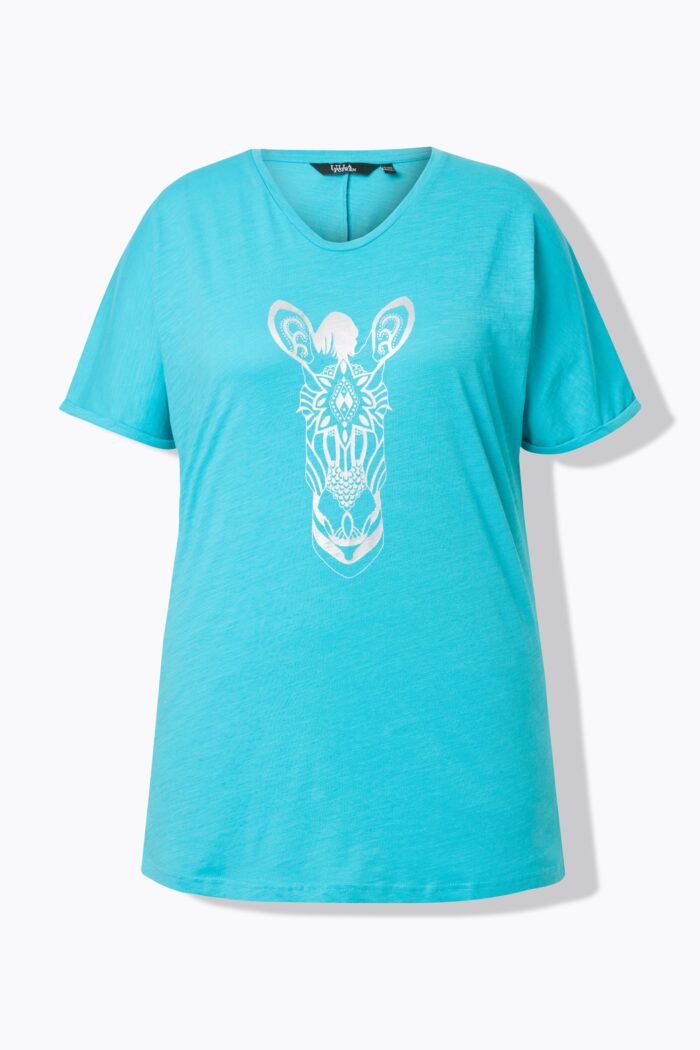 Ulla Popken Mandala Animal Motif Short Sleeve Tee (Deep Aqua Giraffe) - Image 8
